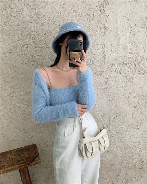 soft girl aesthetic blue 2 piece cardigan styburch in 2022 fashion outfits fashion outfits