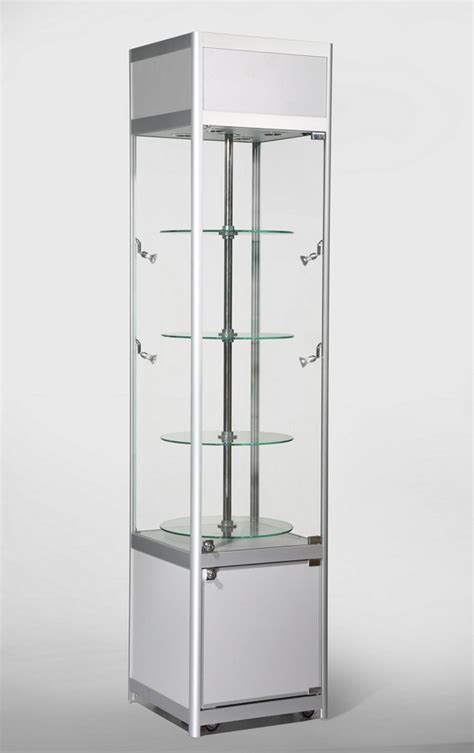 Rotating Aluminium Display Glass Cabinet 500x500x1980mm Code 99908 Glass Cabinets Direct