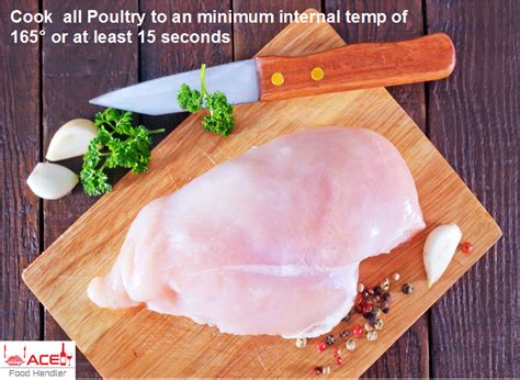 Chicken should be cooked to an internal temperature of 160 to 165 degrees f. What Temperature should poultry be cooked to?