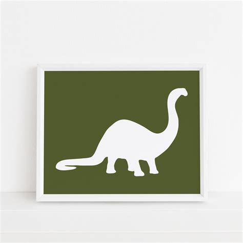 Green Brontosaurus Apatosaurus Dinosaur Print Dark Olive Etsy