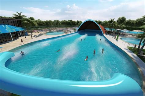 Parque acuático con piscina de olas y simulador de surf ideal para la