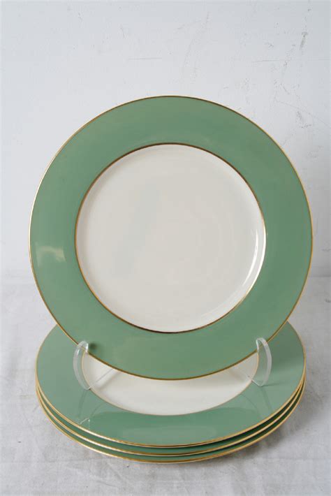 4 Vintage Lenox Sage Green Rim Gold Trim China Dinner Plates X305 242
