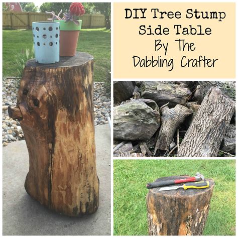 Natural wood stump side table, tree stump coffee table plan. The Dabbling Crafter: DIY Sunday: Tree Stump Side Table