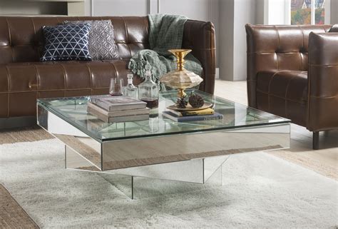 Acme Meria Square Glass Coffee Table With Mirrored Finish