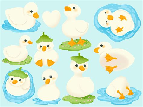 Cute Kawaii Printable Chibi Ducks Clipart Commercial Use Etsy