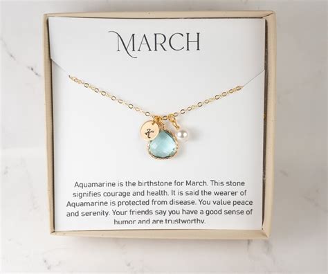 Personalized March Birthstone Necklace Aquamarine Gold Etsy