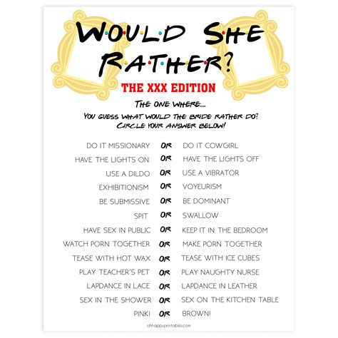 Xxx Would She Rather Game Printable Adult Bachelorette Party Games