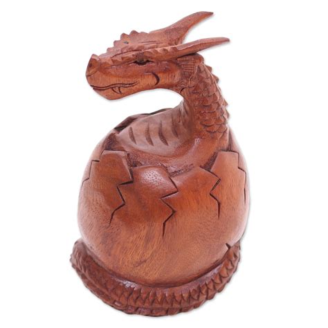 Kiva Store Hand Carved Suar Wood Balinese Dragon Sculpture Hatchling Dragon