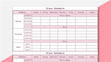 Excel Of Pink Simple Class Schedulexlsx Wps Free Templates