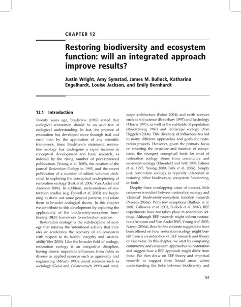 Pdf Restoring Biodiversity And Ecosystem Function Will An Integrated