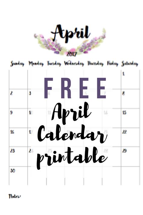 Free April Calendar Printable April Calendar Printable 2017