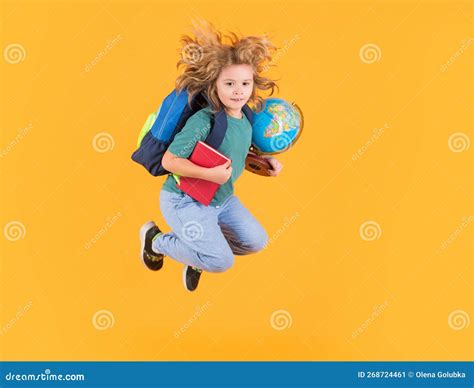 Kid Jump And Enjoy School Funny Excited School Concept Stock Image