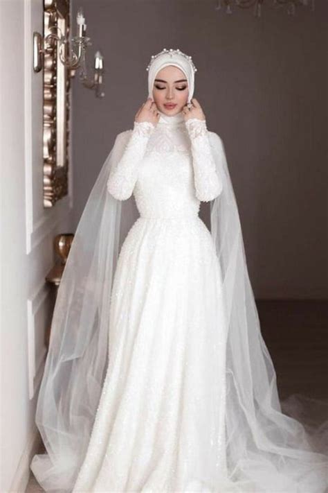 أجمل تصميمات فساتين زفاف المحجبات وفساتين الزفاف 2022
