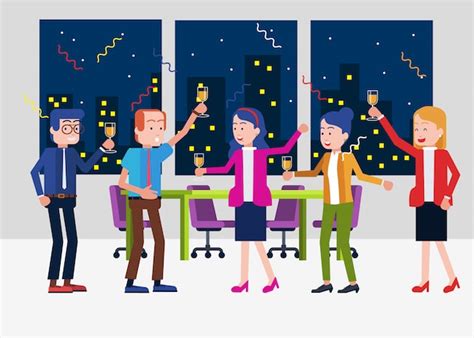 Premium Vector Office Party Celebration And Happy Cartoon Team