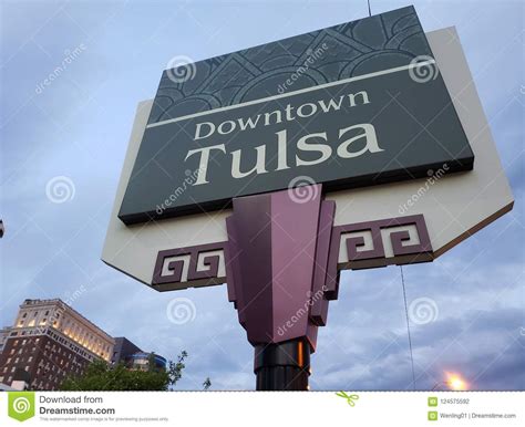 Downtown Tulsa Sign And Modern Buildings Oklahoma State Usa Editorial