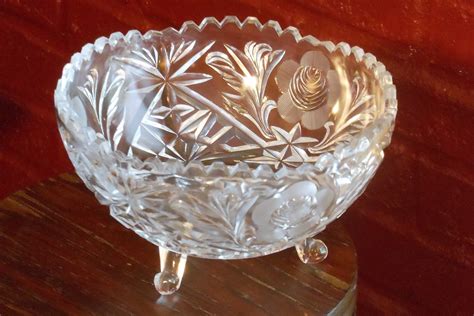 Three Footed Cut Glass Crystal Bowl