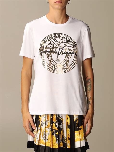 Versace T Shirt With Medusa Logo And Signature White Versace T