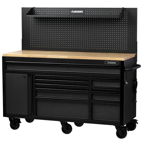 Husky 61 In W 23 In D 10 Drawer 1 Door Mobile Workbench With Solid