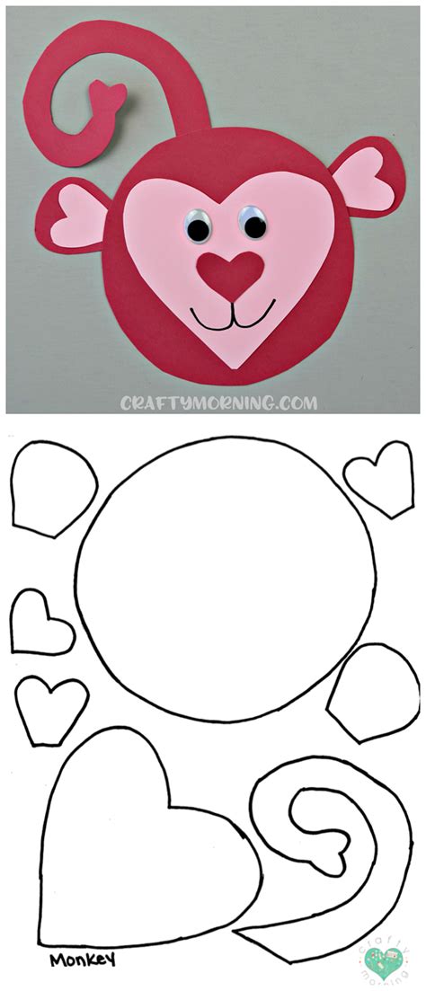 Free Printable Templates Of Heart Shape Animals Monkey Crafts Hippo