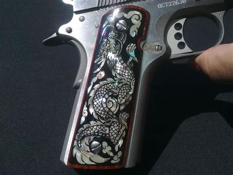 Pearl Inlay Grips Handmade Fit Colt 1911 And Clones Cut Ambi Safety 45