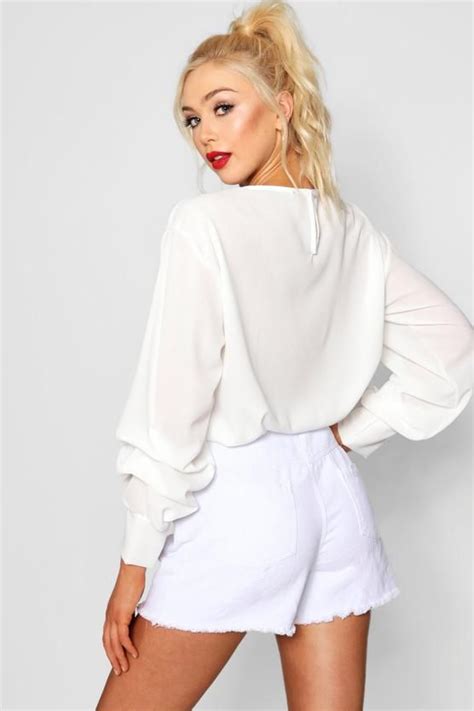 Ruched Sleeve Button Back Blouse Boohoo Ruched Sleeve Sleeves Blouse