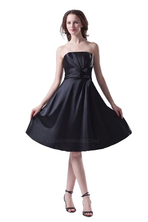 Black wedding dresses are perfect for unconventional brides. A-Line Strapless Short Black Satin Bridesmaid Dresses/Wedding Party Dresses BD010116