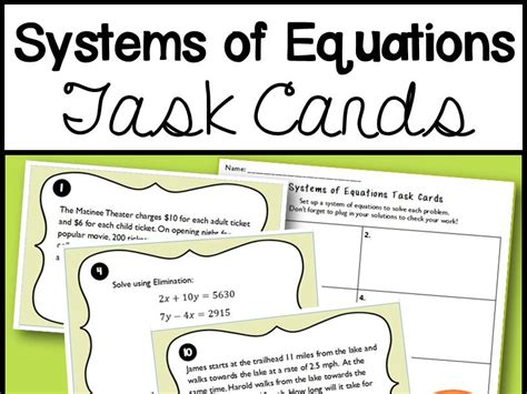Systems Of Equations Word Problem Task Cards Teaching Resources