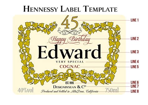 Printable blank hennessy label template. Design a custom birthday hennessy or henny label by ...