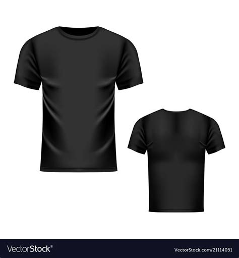T-shirt black template, front and back view. Vector realistic mock up