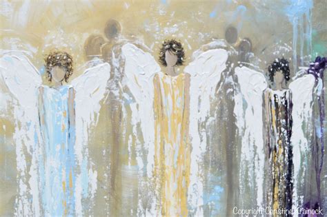Giclee Print Abstract Angel Painting 3 Guardian Angels Blue Gold Decor