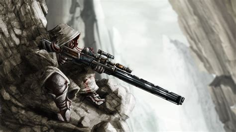 Man Wearing Gray Hoodie While Holding Sniper Rifle Illustration Hd Wallpaper Wallpaper Flare