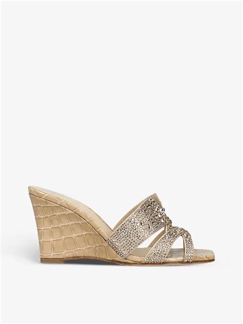 Gina Cambon Crystal Embellished Leather Wedge Sandals We Select Dresses