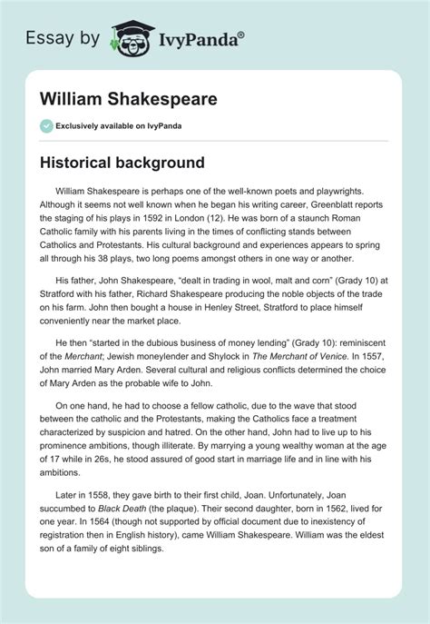 Essay On William Shakespeare In 1000 Words Shakespeare Essay Ideas