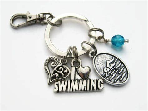 I Love Swimming Keychain Swimmer Zipper Pull Personalized Accessory Athletic Keychain Lanyard