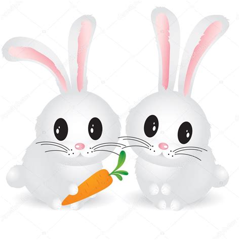 Two Cute White Baby Rabbits With Carrot — Stock Vector © Yukitama 28862301
