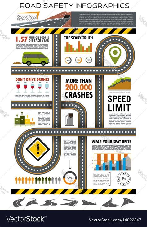 Road And Traffic Safety Infographic Template Highway With Road Sign