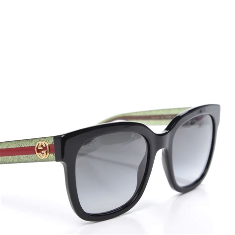 gucci square frame web sunglasses gg0034s black glitter green 552642