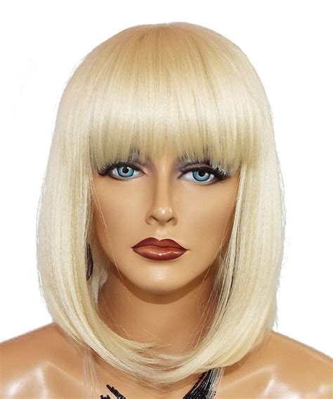 Luxediva short human hair bob wig with bangs for black women remy malaysia bob wig with bangs loose body wave wig natural curl. Invisilace 613 Blonde Bob Wig with Bangs Lace Front Human ...