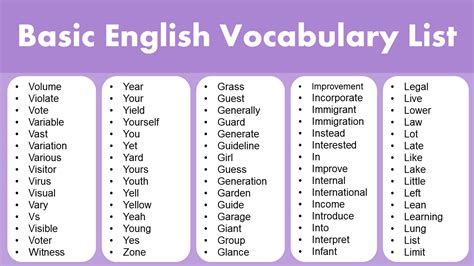 Basic English Words English Vocabulary