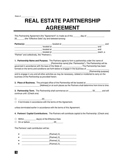 Free Real Estate Partnership Agreement Template Pdf And Word