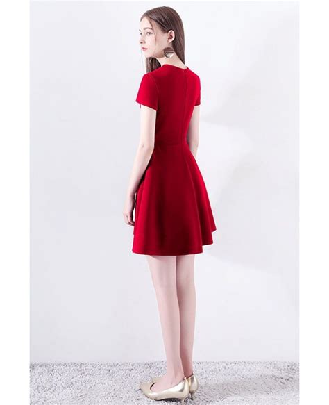 Retro Chic Short Sleeve Little Red Dress With Bow Knot Htx97015