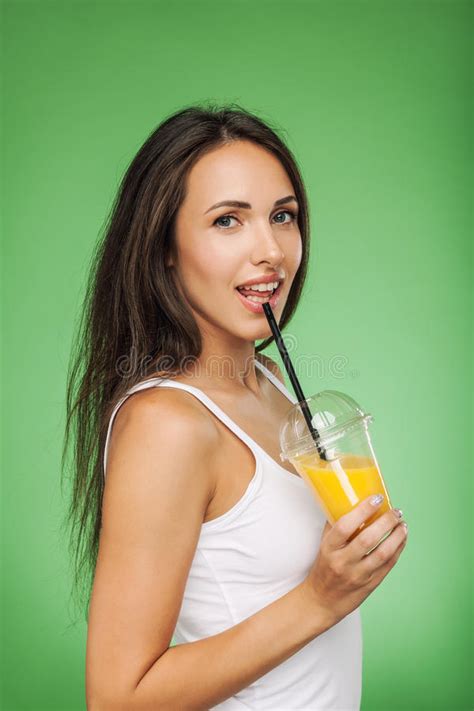 Happy Young Woman Drinking Smoothie Stock Image Image Of Hipster Delivery 93963479