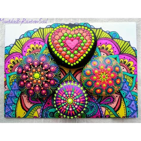 Neon Painted Stones By Rainbowsoul Neon Painting Mandala Painting