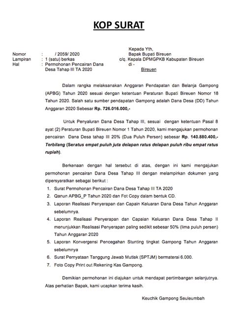 Format Surat Pengembalian Dana Contoh Surat Permohonan Pencairan Dana