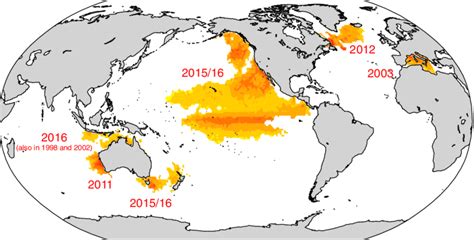 Summary Of Prominent Recent Marine Heat Waves That Are Documented And
