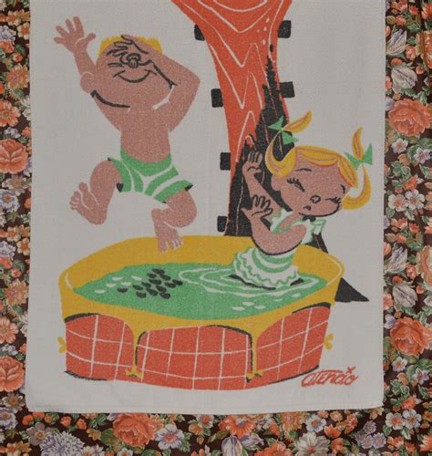 Retro Beach Towel Early 1960s Terry Cloth Swim Towel Signed Atencio