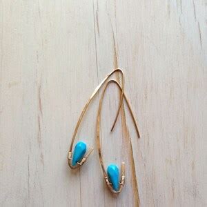Gold Filled Turquoise Tear Hoop Turquoise Earrings Turquoise Jewelry