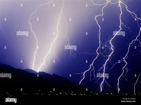 Lightning Bolts Illuminate Night Sky Hi Res Stock Photography And