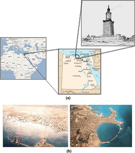 Location of the Pharos in Egypt (a); and simulated view of ...