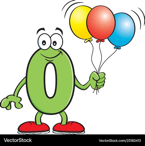 Cartoon Number Zero Holding Balloons Royalty Free Vector